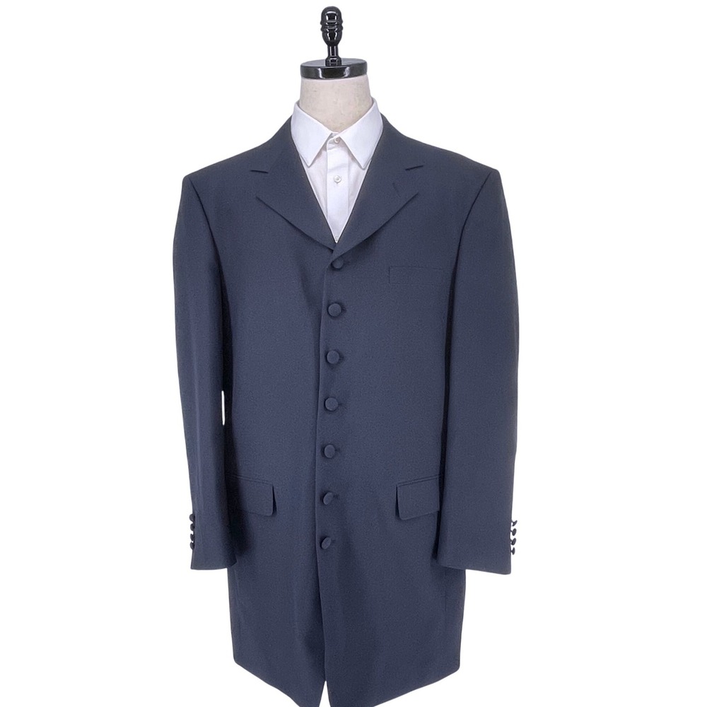 LUCCI COLLEZIONE Tux 44L Navy Blue Long Italian Style Jacket Blazer Sport Coat